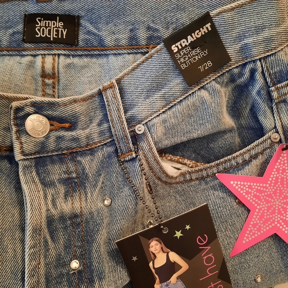 Simple Society Juniors Jeans High Rise Straight Button Fly Light Wash Size 7/28 - Picture 5 of 9